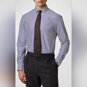 Men's Polo by Ralph Lauren Regent Classic Fit Long Sleeves, White/Blue, 15/M EUC